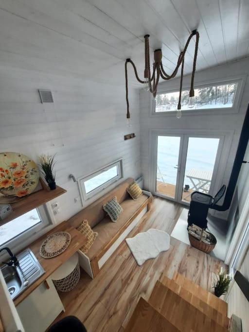an aerial view of a living room in a tiny house at Tiny House Mila in Brandenburg an der Havel