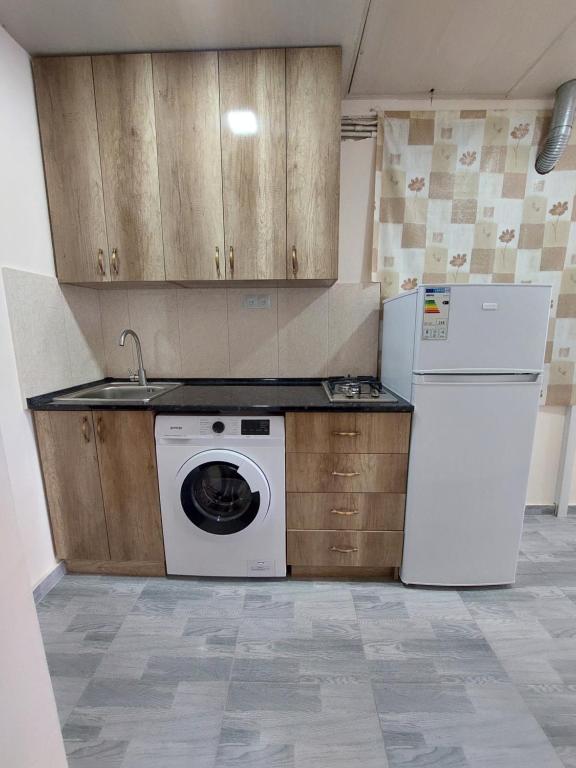 a kitchen with a washing machine and a refrigerator at Sevan EM & YU in Sevan