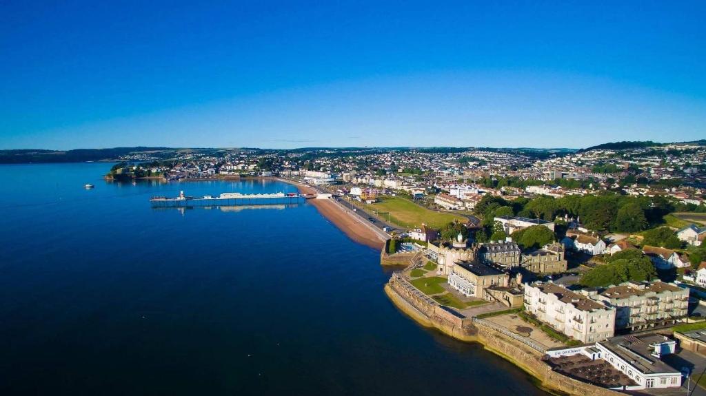 an aerial view of a town on the water at Redcliffe Hotel in Paignton
