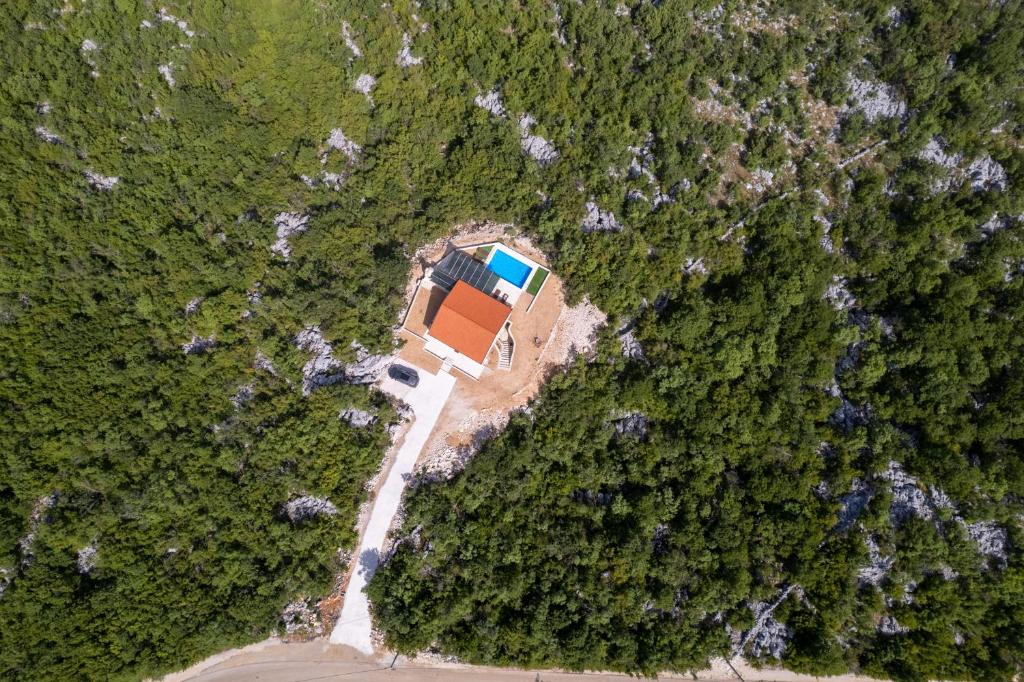 an aerial view of a house in a forest at Villa Ivanka in Neum