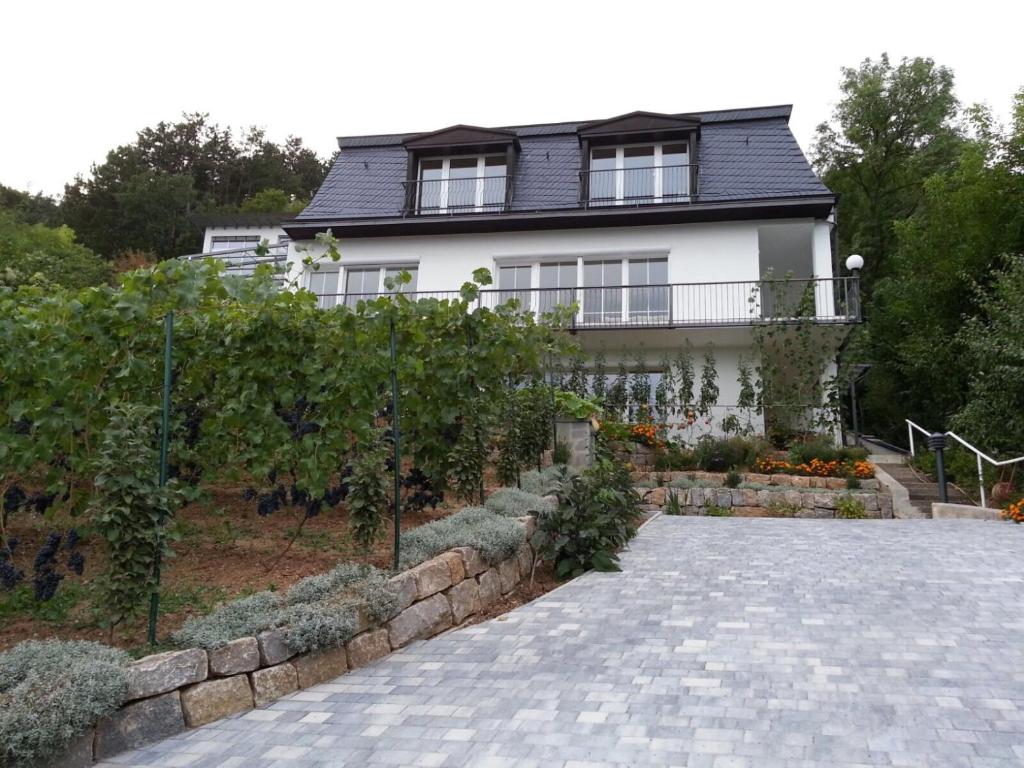 ein Haus mit einer steinernen Einfahrt davor in der Unterkunft Idyllisches Wohnen Weinberg in Bad Kissingen