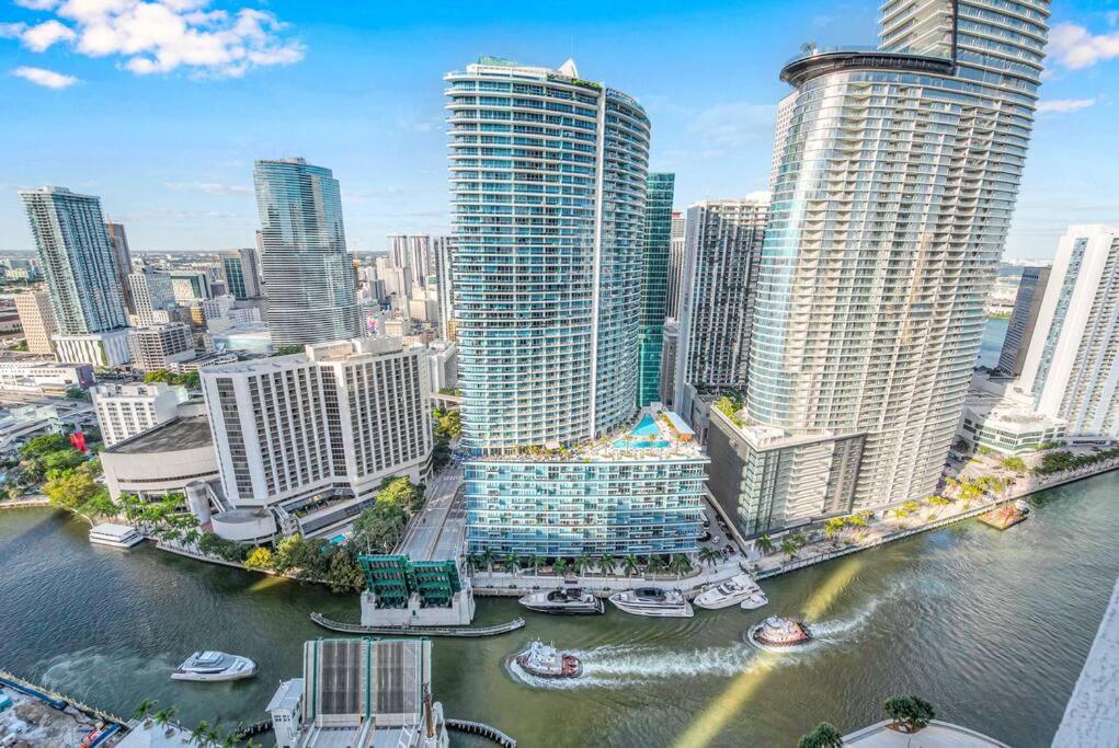 an aerial view of a city with tall buildings at Icon 39th Floor 1 Bedroom apartment- Bay & City View- FREE SPA in Miami