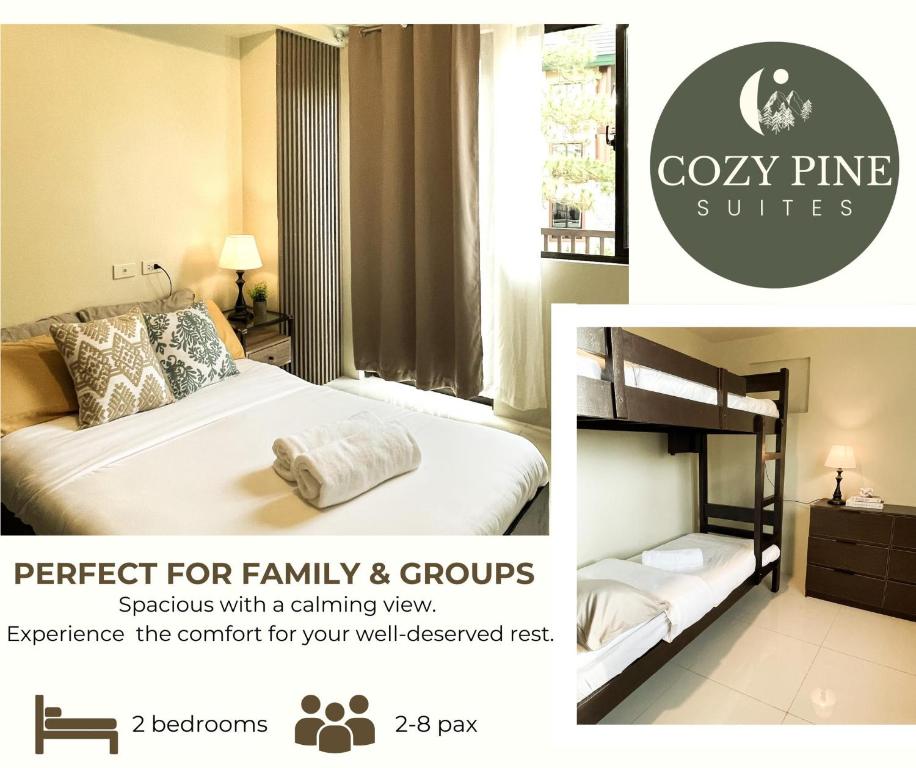 un anuncio de una habitación de lujo con cama en Cozy Pine Suites, en Baguio