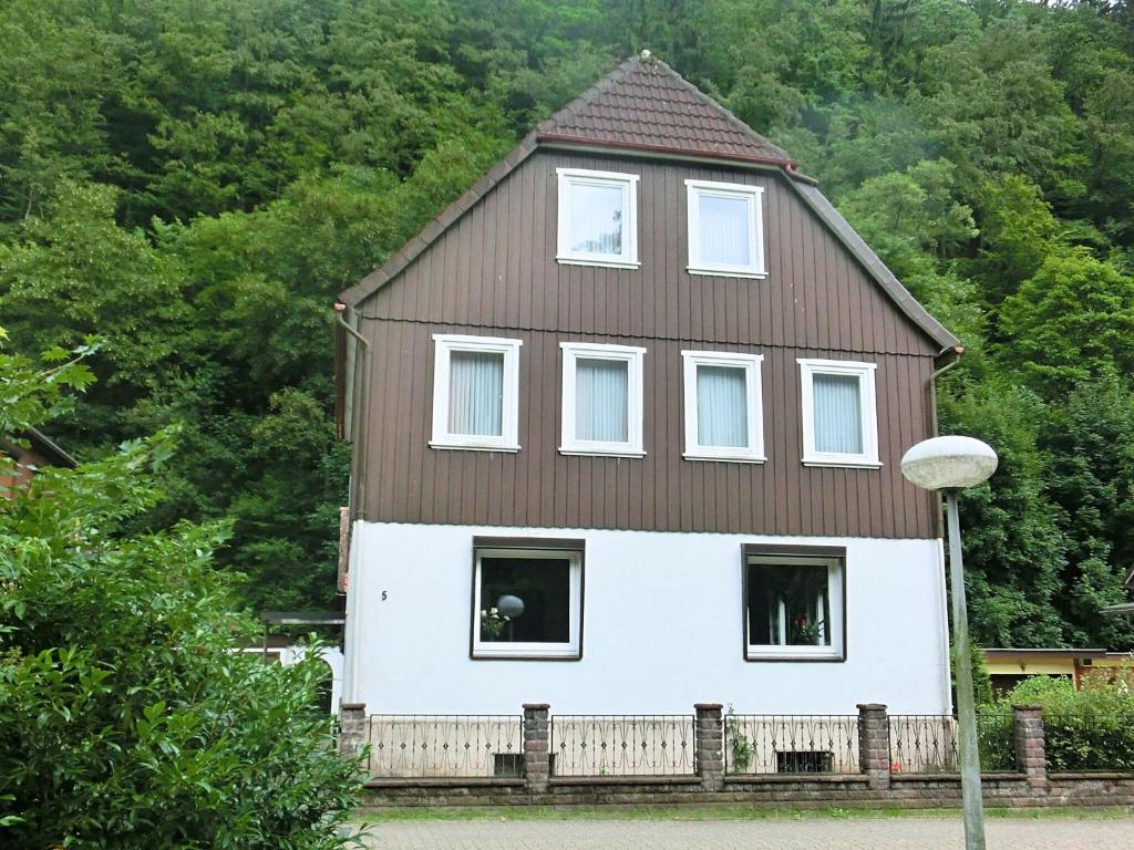 ein Haus mit einem Gameradach in der Unterkunft Spacious group house in the Harz region in Zorge