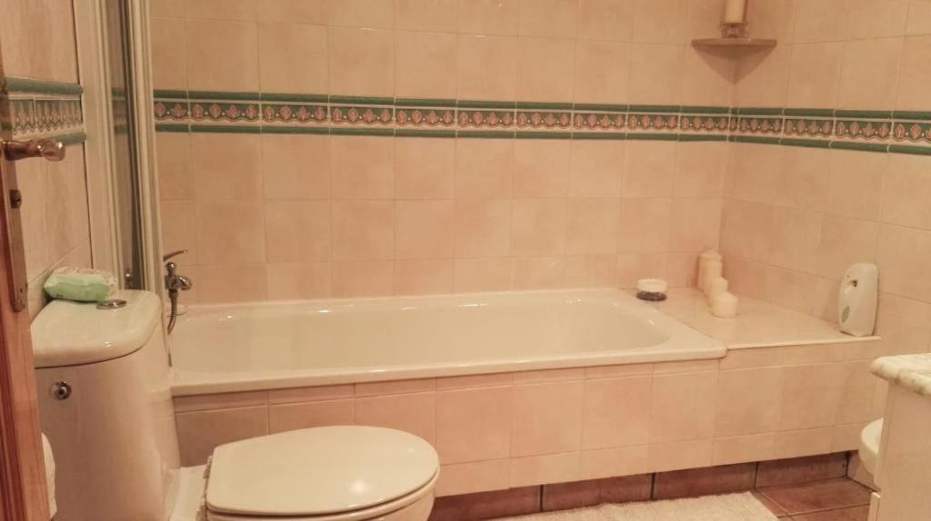La salle de bains est pourvue de toilettes et d'une baignoire. dans l'établissement Flamingo Vila Alicante, à San Pedro del Pinatar