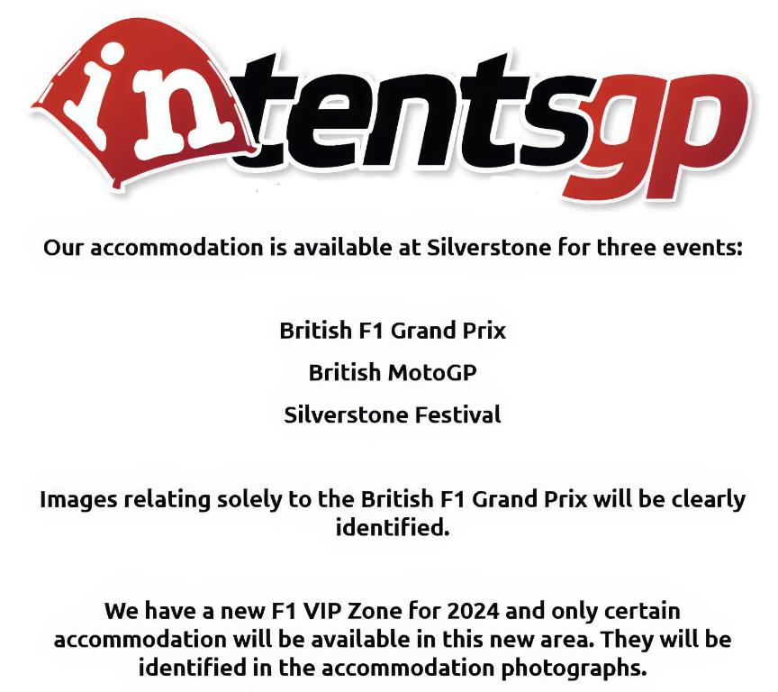 Un folleto para un evento con una foto de los británicos fp grand en Silverstone Glamping and Pre-Pitched Camping with intentsGP en Silverstone