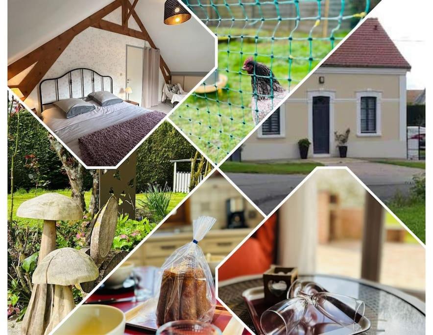 a collage of pictures of a bed and a house at Le Gîte d'en Bas in Quesnoy-le-Montant