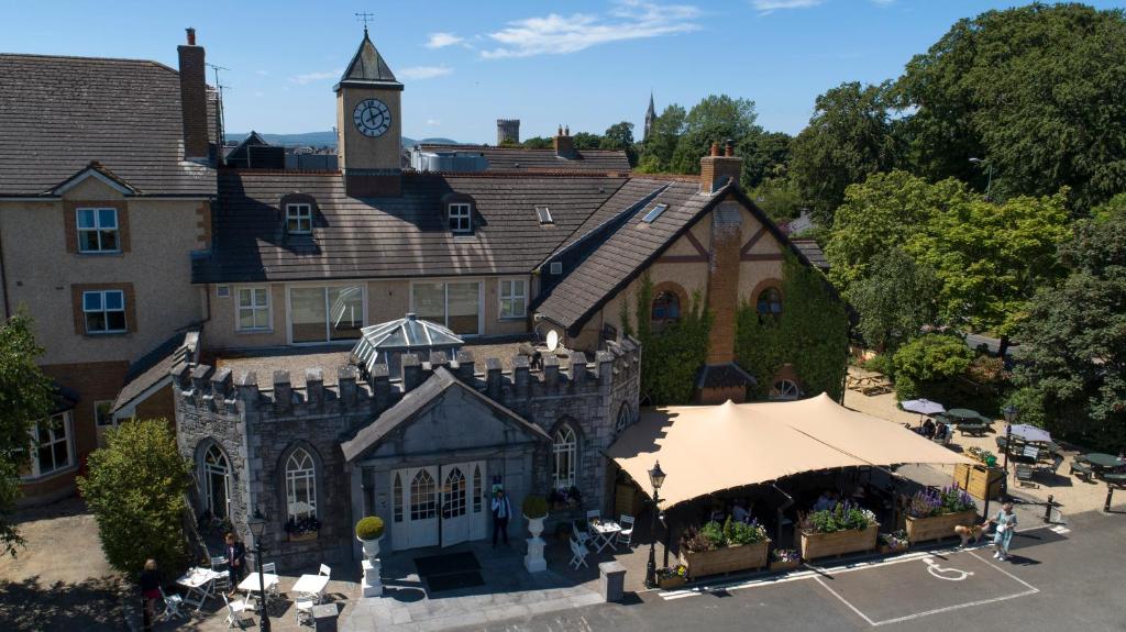 an overhead view of a building with a clock tower at Abbey Court in Nenagh