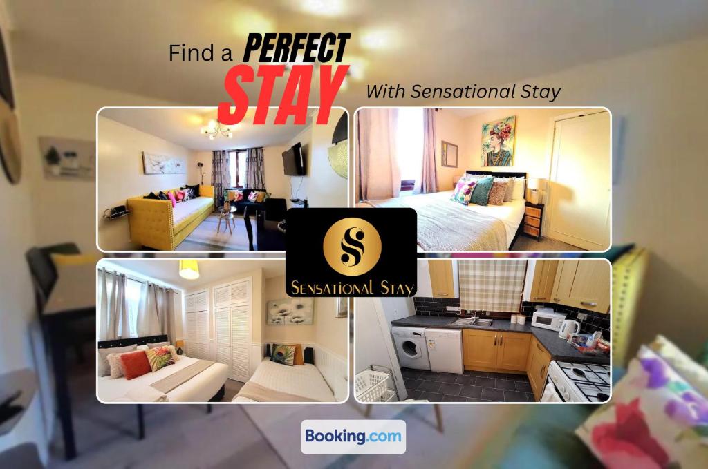 a collage of three pictures of a bedroom and a apartment at Sensational Stay Short Lets & Serviced Accommodation 2 bedroom Apartment Aberdeen, Middlefield Place in Aberdeen