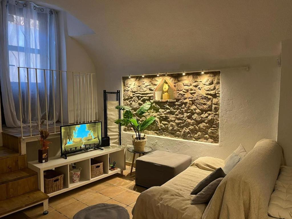 - un salon avec un canapé et une télévision dans l'établissement Reconnectar Ca La Noni, à Calonge