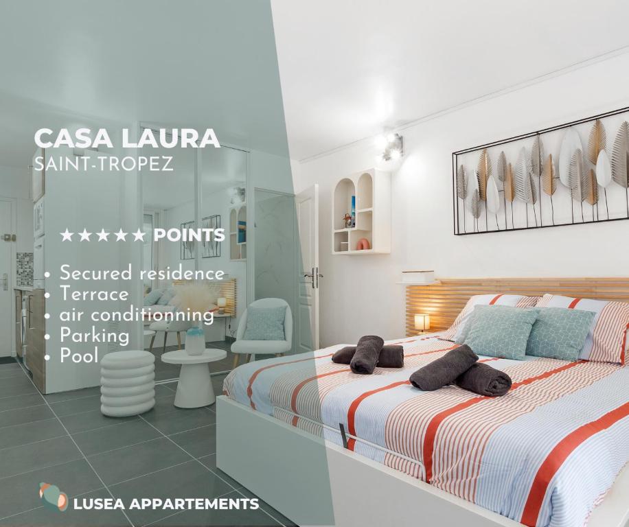 une chambre avec un lit dans une pièce dans l'établissement Casa Laura -PARKING - POOL, à Saint-Tropez