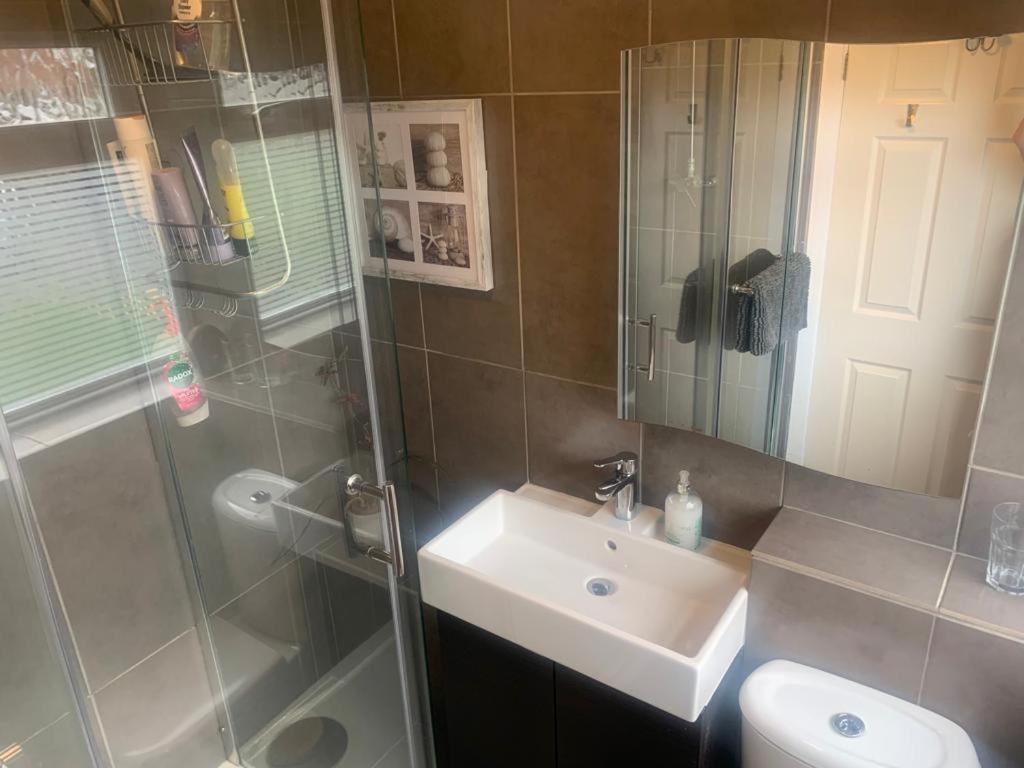 a bathroom with a sink and a shower and a toilet at The number one in Henley on Thames