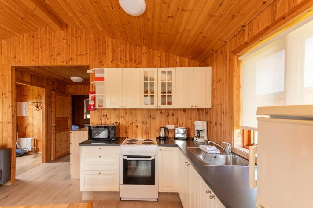 Kuchyň nebo kuchyňský kout v ubytování Gladheimar Cottages