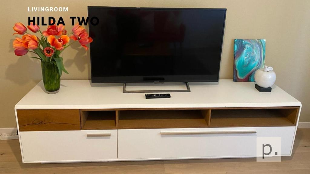 TV a/nebo společenská místnost v ubytování H2 with 3,5 rooms, 2BR, living room and kitchen, central and quite