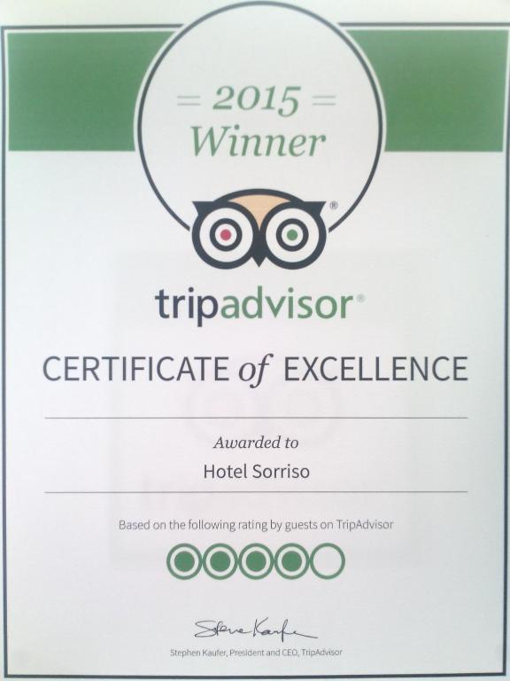a diploma with the winner triad visitor certificate of excellence at Hotel Sorriso in Venice-Lido