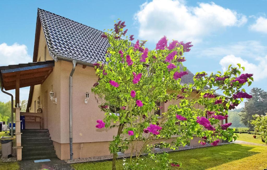 a house with purple flowers in front of it at Beautiful Apartment In Torgelow With Wifi in Torgelow
