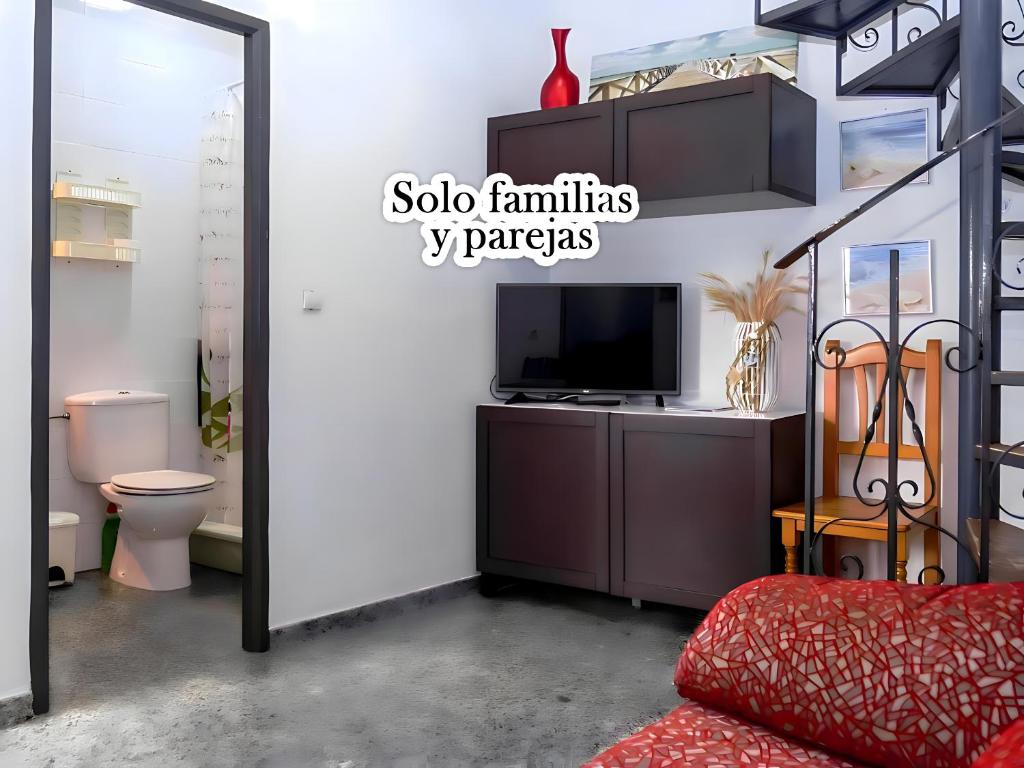 科尼爾－德拉弗龍特拉的住宿－Dúplex Goya céntrico familias y parejas，客厅设有卫生间和电视。