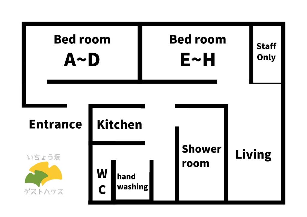 a block diagram of a house with different prefixes at いちょう坂ゲストハウス in Mito