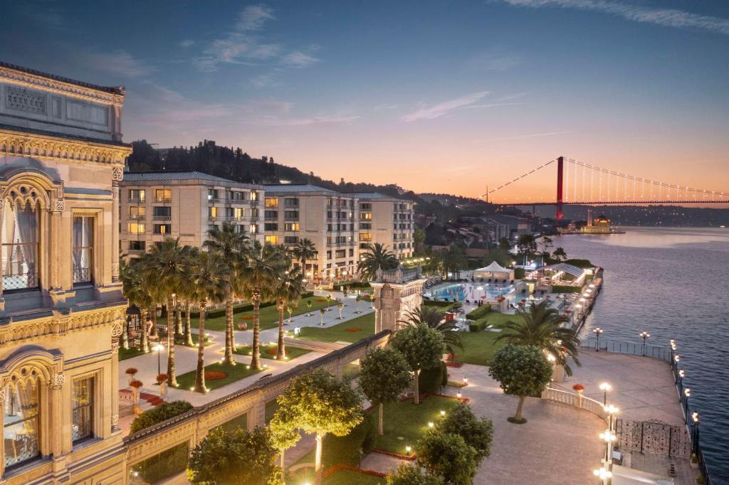 a view of a city with a bridge in the background at Çırağan Palace Kempinski Istanbul in Istanbul