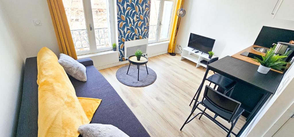 un salon avec un canapé et une table dans l'établissement Le Chavanelle!, à Saint-Étienne