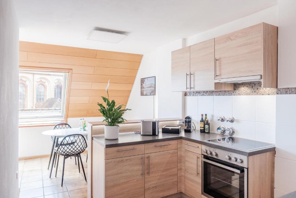 Kuchyň nebo kuchyňský kout v ubytování NEU Deluxe Suite Münsterblick, Maisonette, Kingsize Bett, Küche, Netflix, Aussicht, E-Kamin
