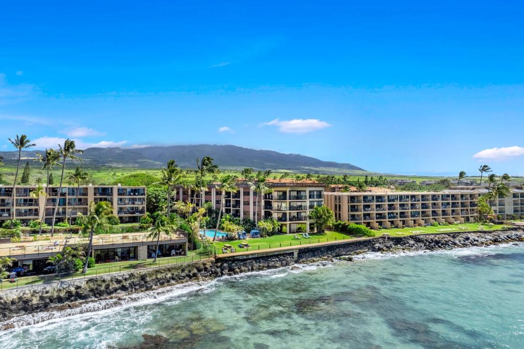 an aerial view of the resort from the water at Hono Koa Vacation Club in Lahaina