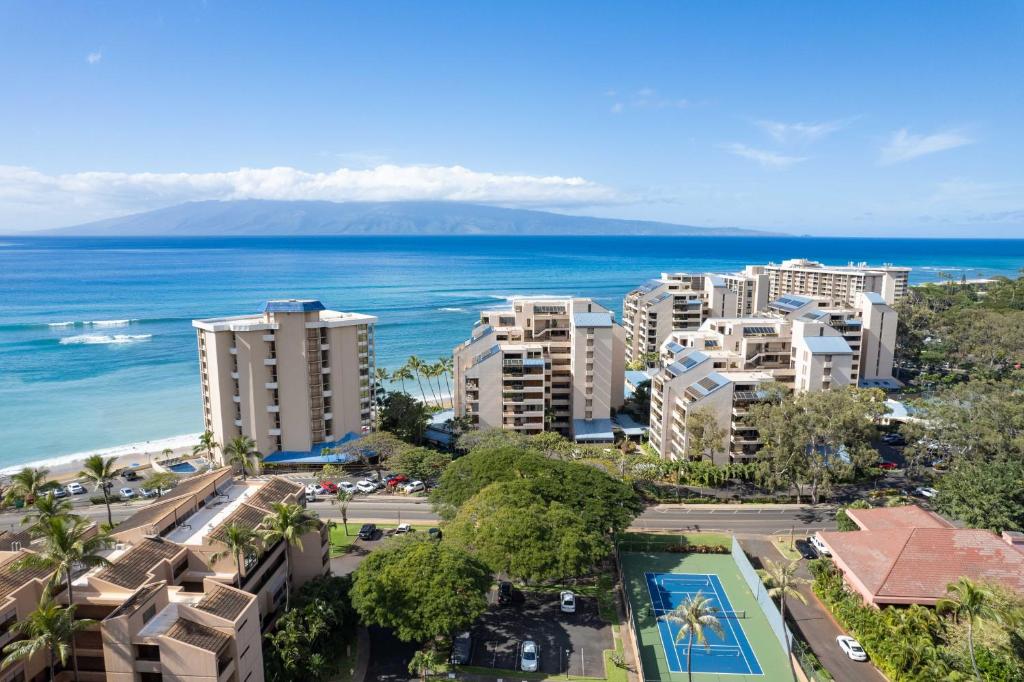 an aerial view of a city and the ocean at Sands of Kahana Vacation Club in Lahaina
