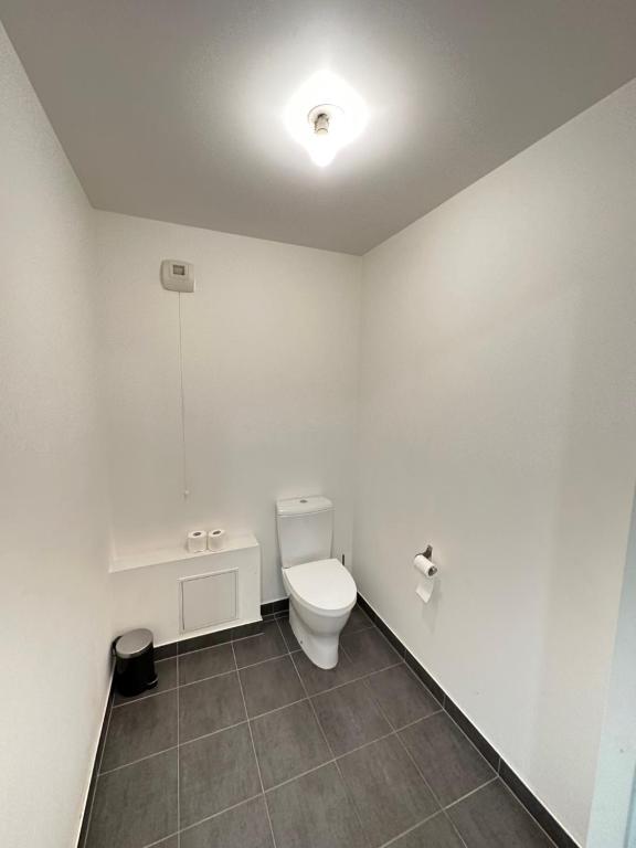a white bathroom with a toilet in a room at Superbe appartement Paris/Bagnolet 203 in Bagnolet