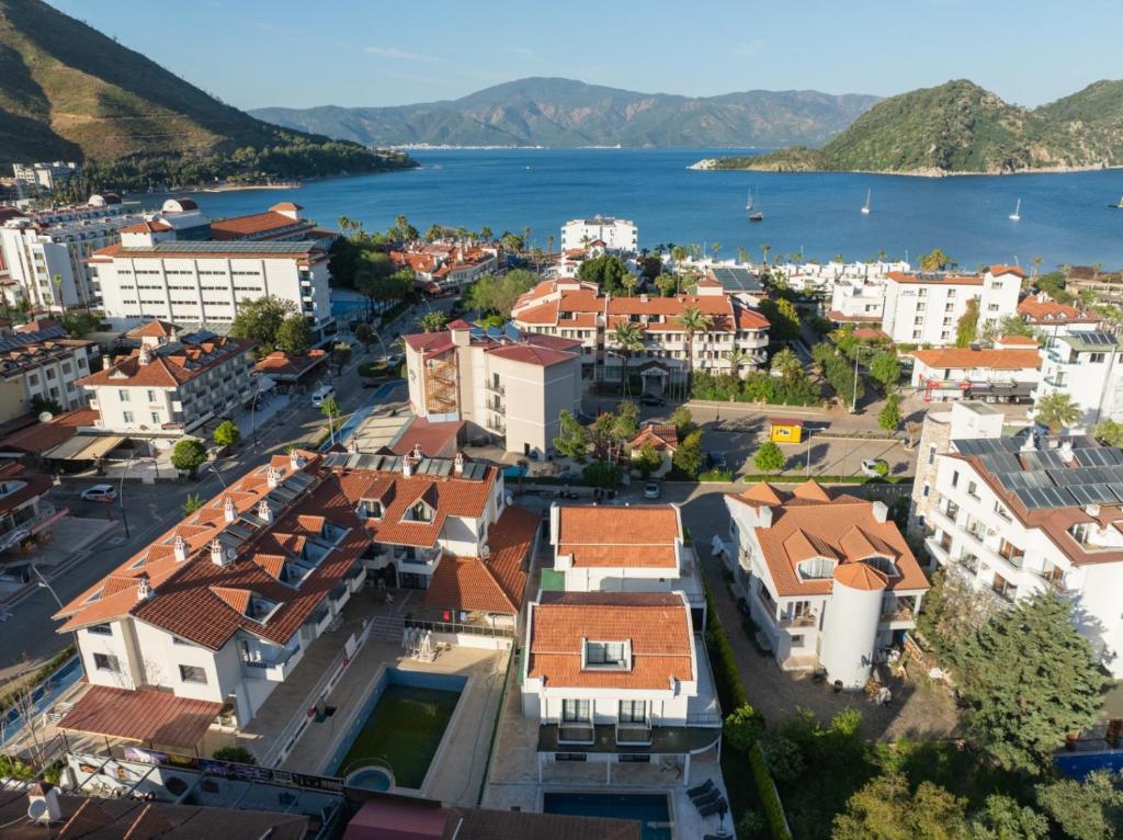 an aerial view of a city with houses and the water at Villa Tutar 1 Marmaris Daily Weekly Rentals in Muğla