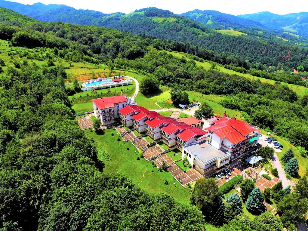 an aerial view of a building with red roofs at Park Hotel Ribaritsa in Ribarica