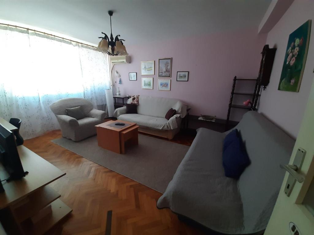 a living room with a couch and a table at Apartman Oskar in Bor