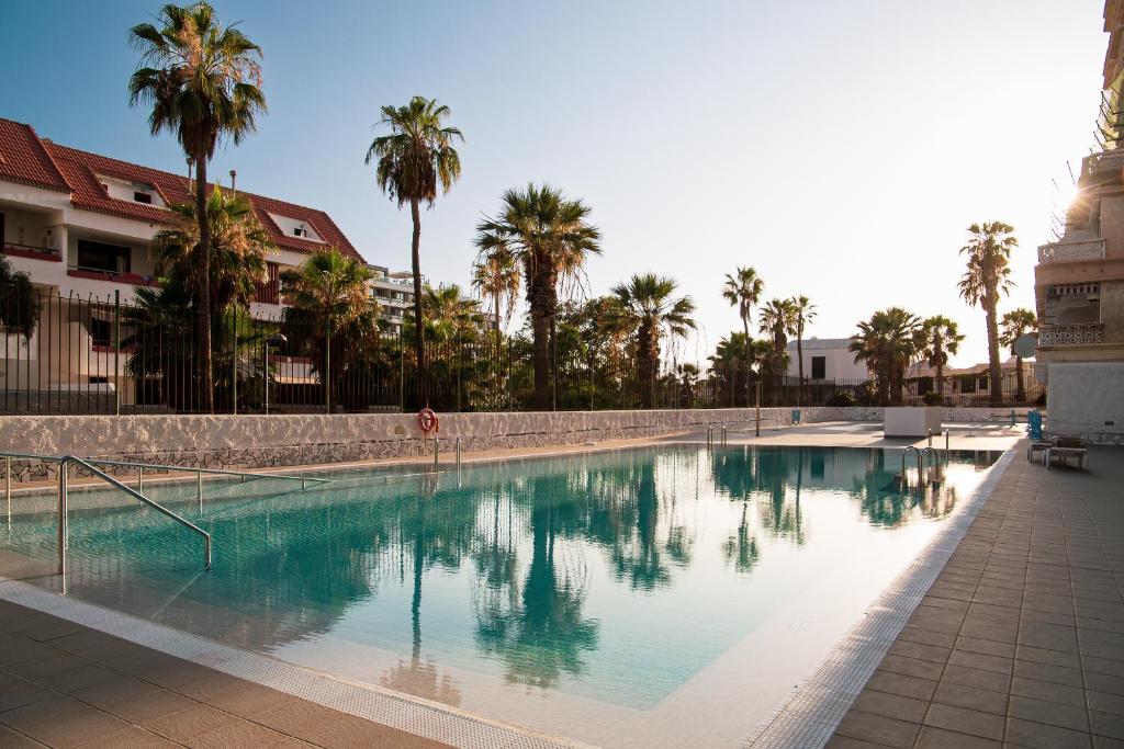 a large swimming pool with palm trees in the background at DANICO PLAYA HONDA 218 in Playa de las Americas