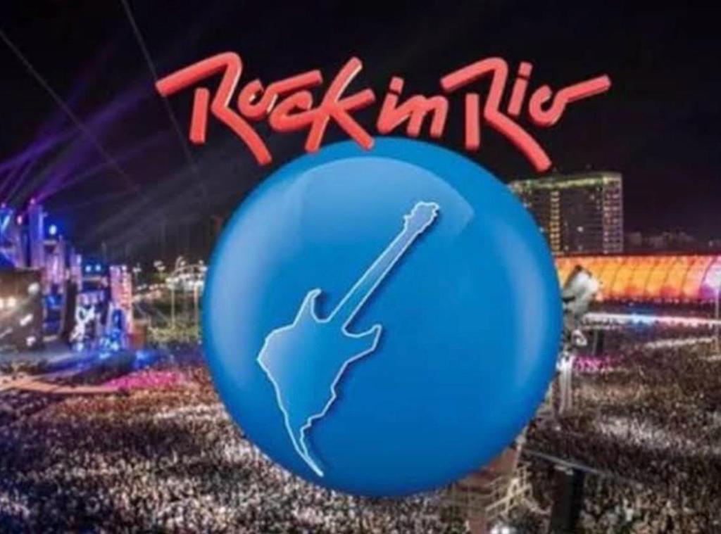 un globo azul con un dibujo de una guitarra en Especial de Rock In Rio Village Club, en Río de Janeiro