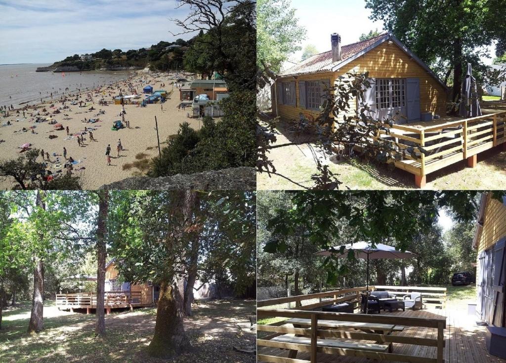 a collage of photos of a beach with people on it at La Palombière, plage à 150m in Meschers-sur-Gironde