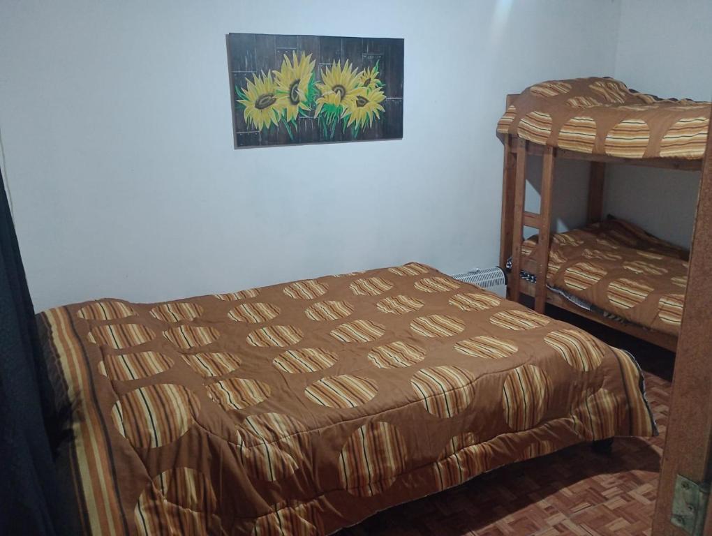 a small bedroom with a bed and a bunk bed at Esquina Sur in Esquina