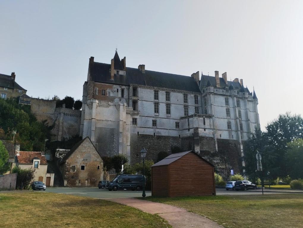 a large castle sitting on top of a hill at Maison cosy au pied du château in Châteaudun