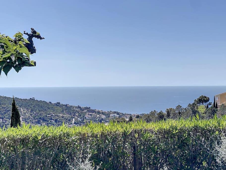 un champ d’herbe avec une colline en arrière-plan dans l'établissement Les issambres vue mer, à Roquebrune-sur Argens