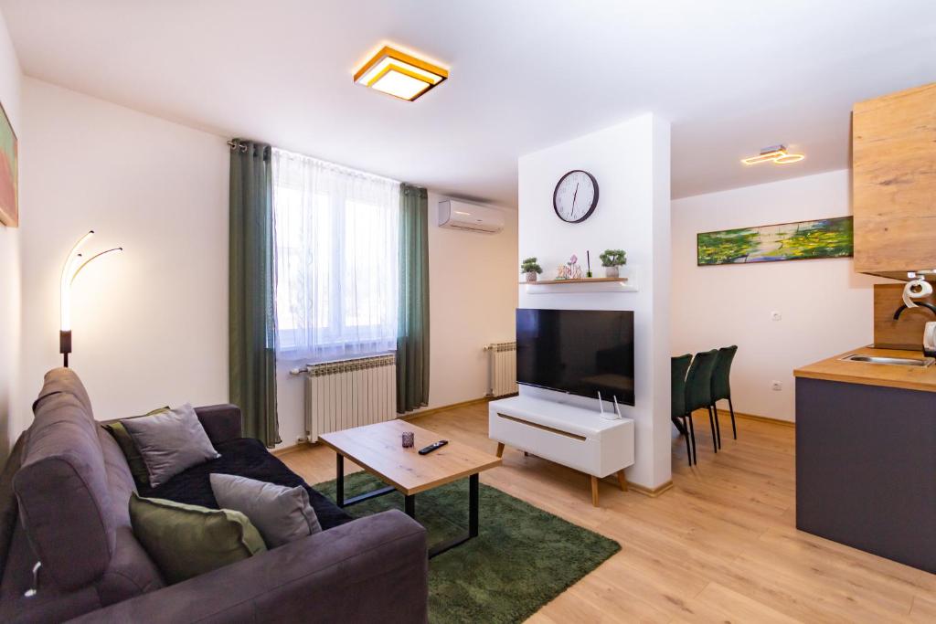a living room with a couch and a tv at Apartman Krželj B2 in Livno