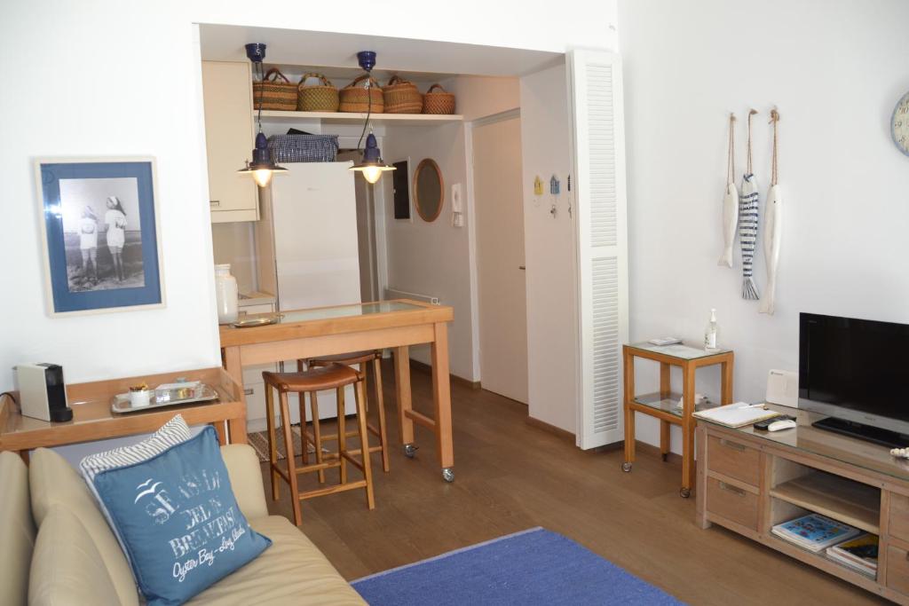 Televízia a/alebo spoločenská miestnosť v ubytovaní Vouliagmeni seaside flat