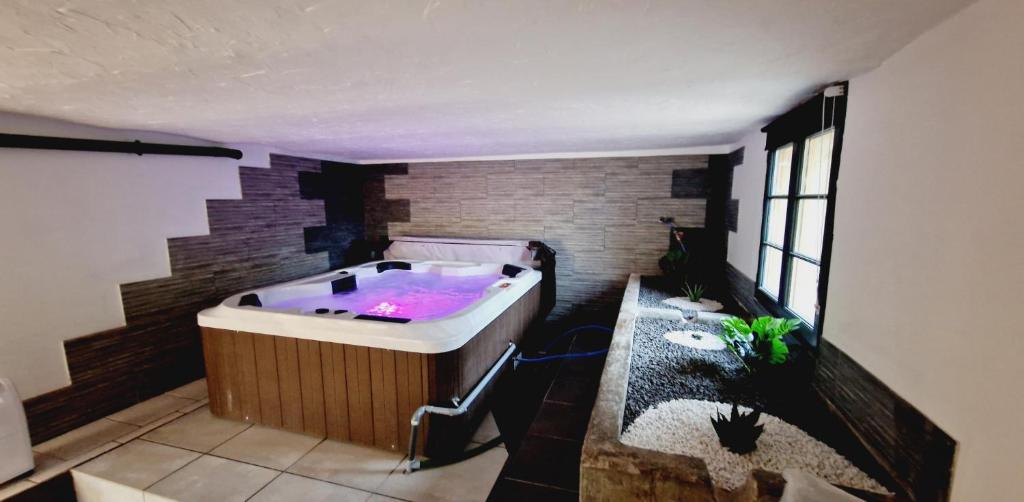 a large bathroom with a bath tub in a room at Revauche et spa in Fresse-sur-Moselle
