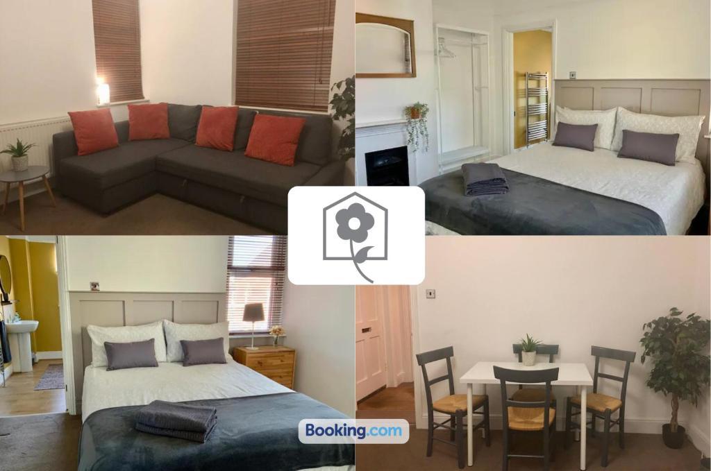 un collage de trois photos d'une chambre dans l'établissement Sunny Character House By Your Stay Solutions Short Lets & Serviced Accommodation Netley Southampton With Patio, à Southampton