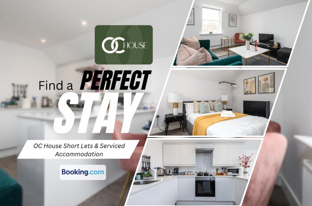 a collage of images of a bedroom and a hotel room at Elegant 2 Bed Harbour Front Flat By OC House Short Lets & Serviced Accommodation Gillingham, Ramsgate, Folkestone With Balcony in Kent