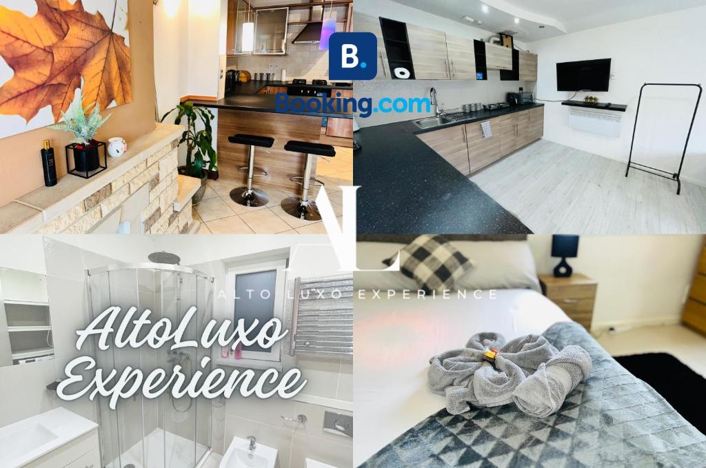 un collage di foto di una cucina e di un soggiorno di The Portuguese 3 Bedroom House & Studio By AltoLuxoExperience Short Lets & Serviced Accommodation With Free Parking a Bristol