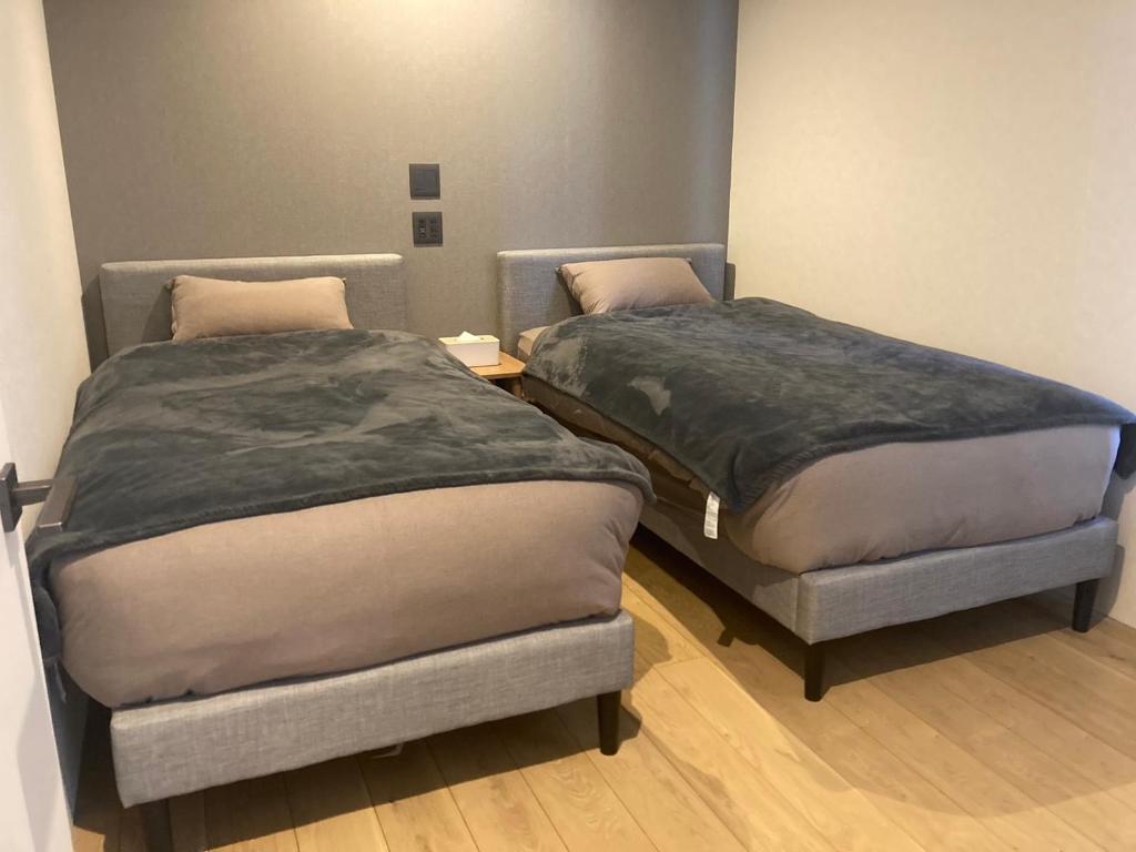 two beds sitting next to each other in a room at DREAM LIFE Onsen Villa in Niseko