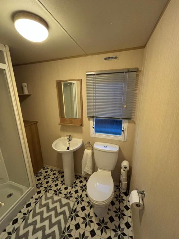 a bathroom with a toilet and a sink at H13 Sunnymede in Ingoldmells