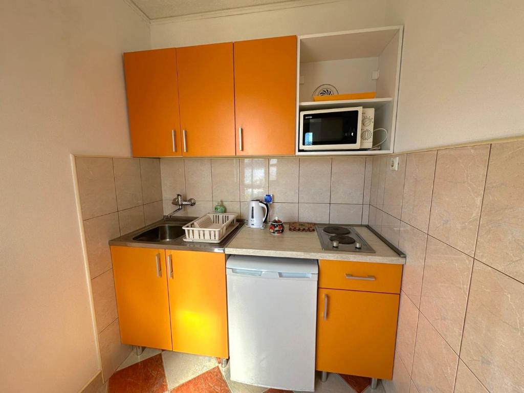 Kuchyň nebo kuchyňský kout v ubytování Apartments Okuka