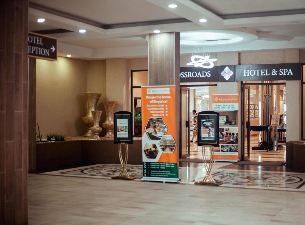 a store with a display in a lobby at Crossroads Hotel Blantyre in Blantyre