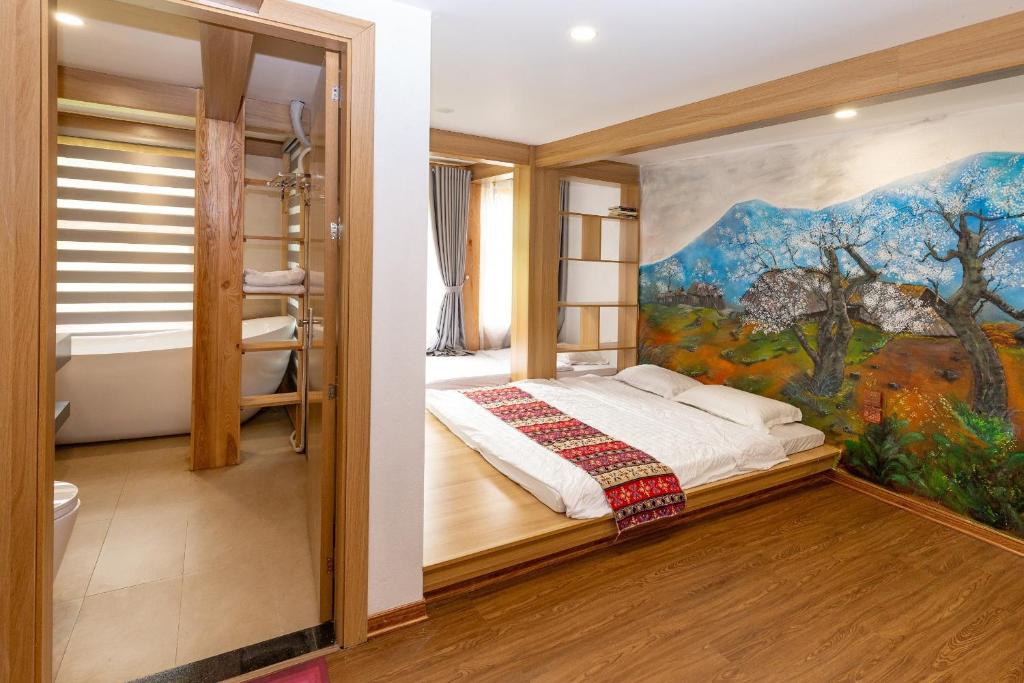 Ένα ή περισσότερα κρεβάτια σε δωμάτιο στο Nhà Của Bin - Bin's House (Xóm Bin, xã Pù Bin, huyện Mai Châu, Hòa Bình)
