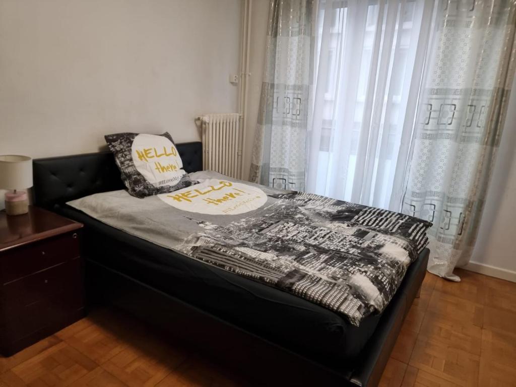 ein Bett mit zwei Kissen auf einem Zimmer in der Unterkunft Rue de l'Indiennerie 3 in Genf