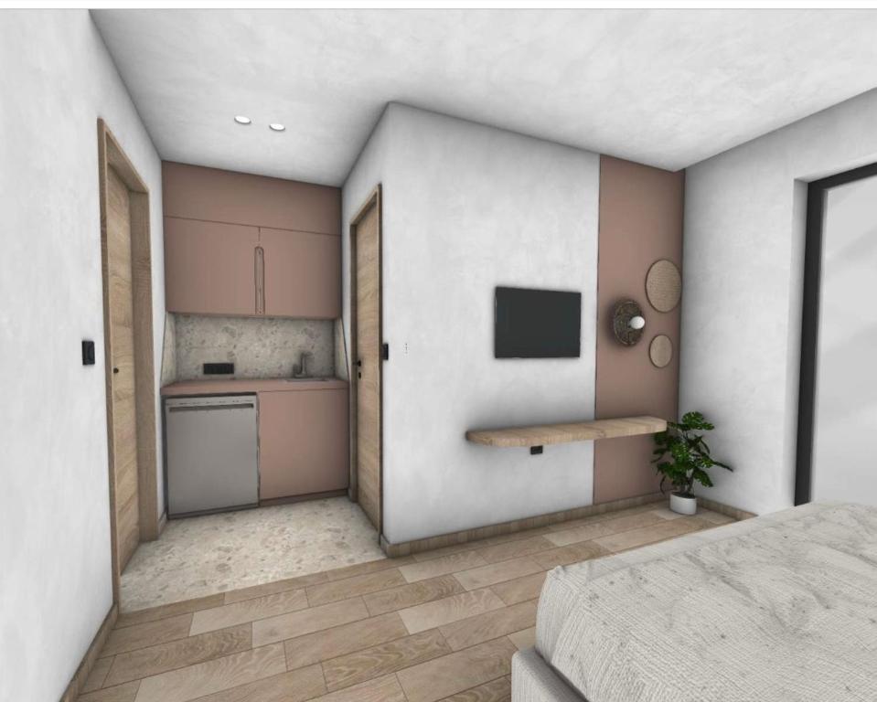 Kuchyň nebo kuchyňský kout v ubytování Roula Kotsonis Superior Apartment
